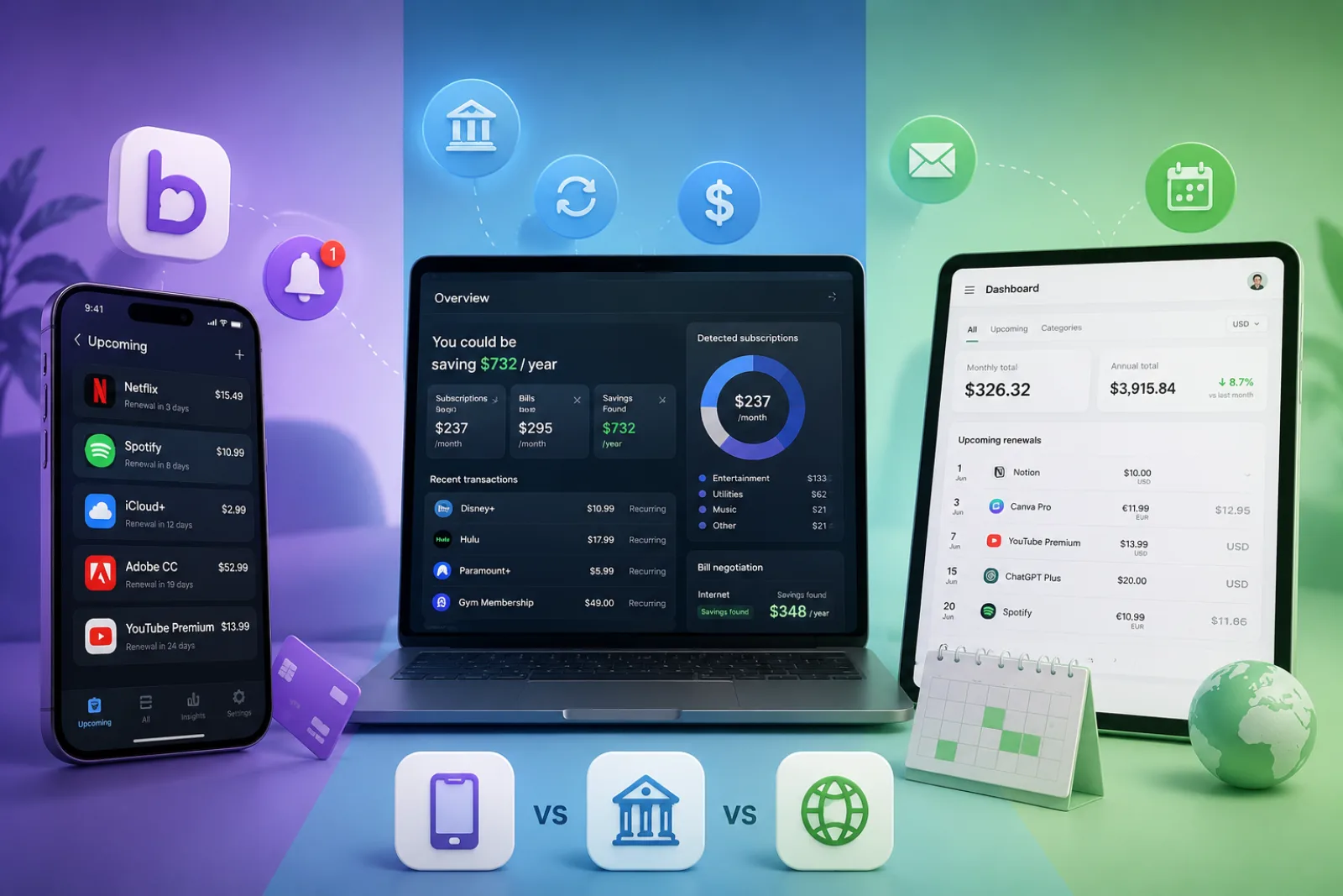 Bobby vs Rocket Money vs Subnesio: tracker comparison
