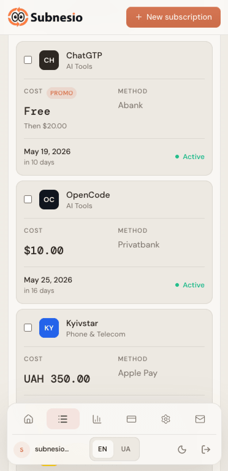 Every subscription, in one tidy list